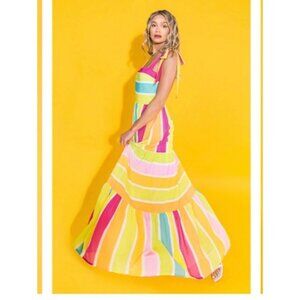 Flying Tomato Rainbow Striped Maxi Sundress Medium Sleeveless Colorful Party